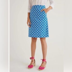 BODEN Women’s Francesca Blue & White A-Line Link Medallion Skirt Size US 8R.